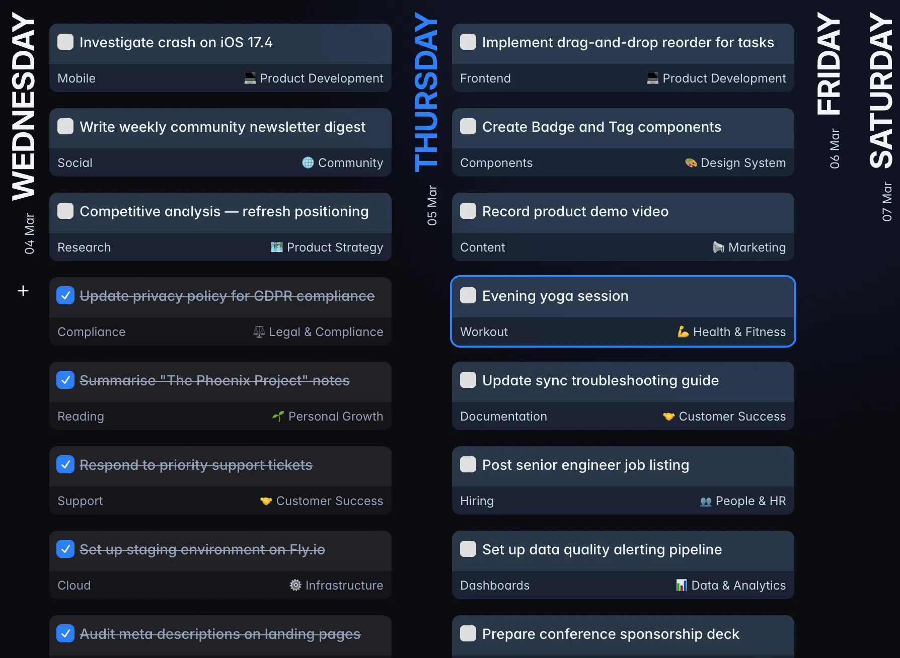 Screenshot showing weekly planning that stays clean even when you skip a day