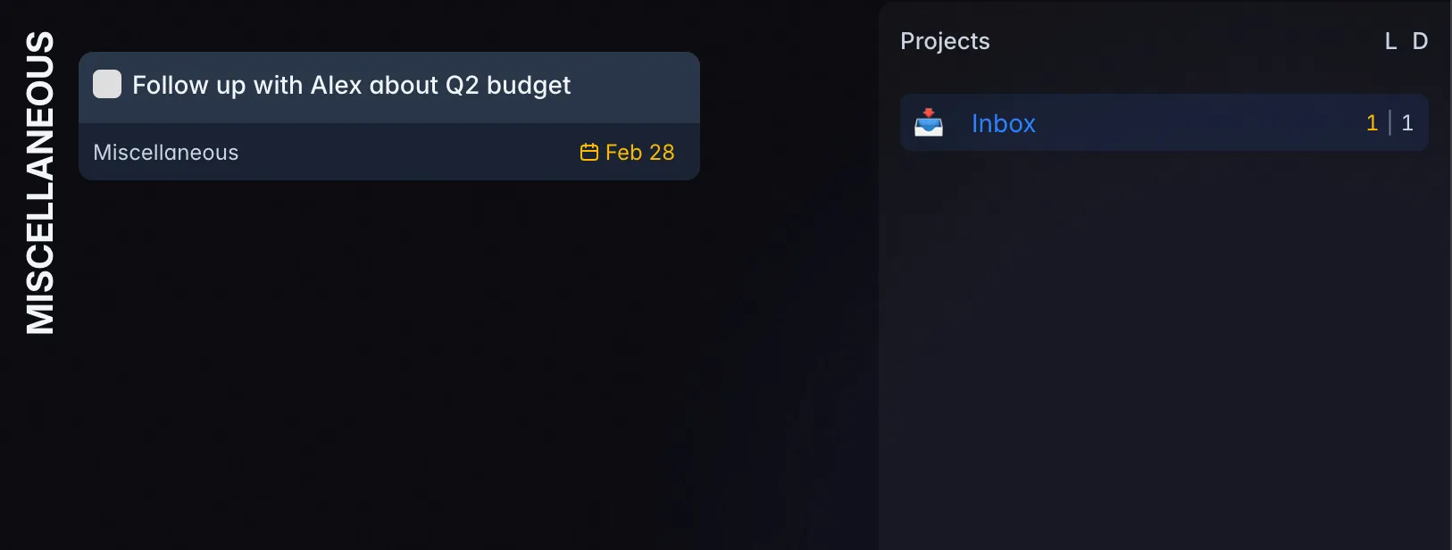 Screenshot showing gentle yellow indicators for missed tasks instead of angry red overdue badges